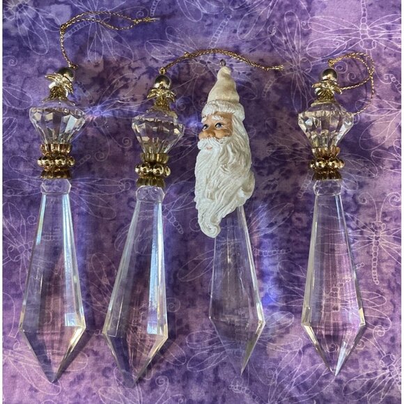 Dangle Acrylic Prism Gold Beads Santa‎ Christmas Holiday Ornaments Set Of 4 - Picture 1 of 3